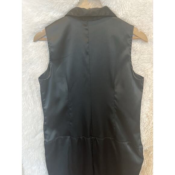 Vintage Y2K Black Satin Goth Jumpsuit Size XL Zip Club Rave Cyber Grunge Punk - Picture 9 of 12